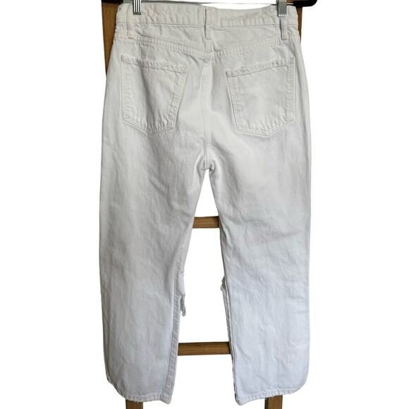 Frame Denim Le Jane Crop Jeans Distressed Straight Leg High Rise White Size 27 - Picture 7 of 13
